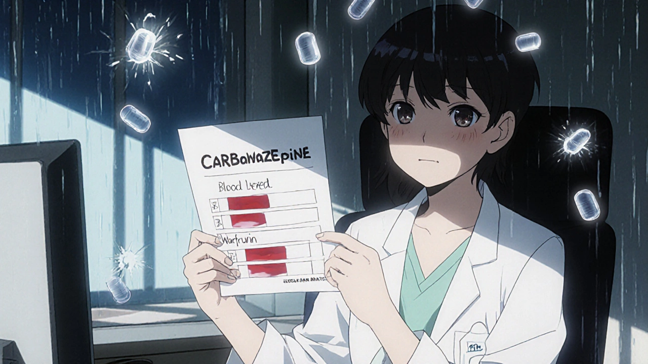 A patient in a doctor&#039;s office staring at blood test results showing dangerous drug level drops.