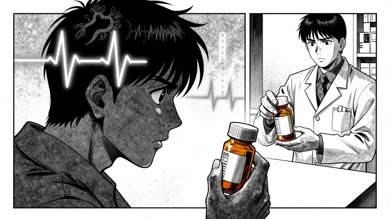 A patient surrounded by medical data overlays, receiving a generic prescription.