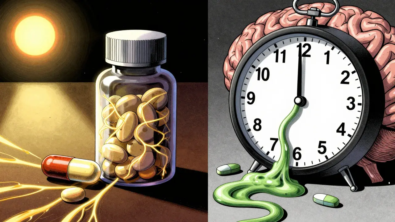 Immediate-release melatonin syncing with sunrise versus time-released flooding the body at dawn.