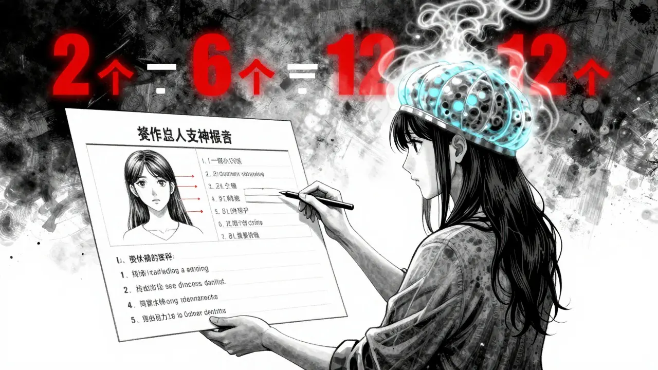 Woman with cooling cap during chemo, hair dissolving into air, months timeline glowing beside her.